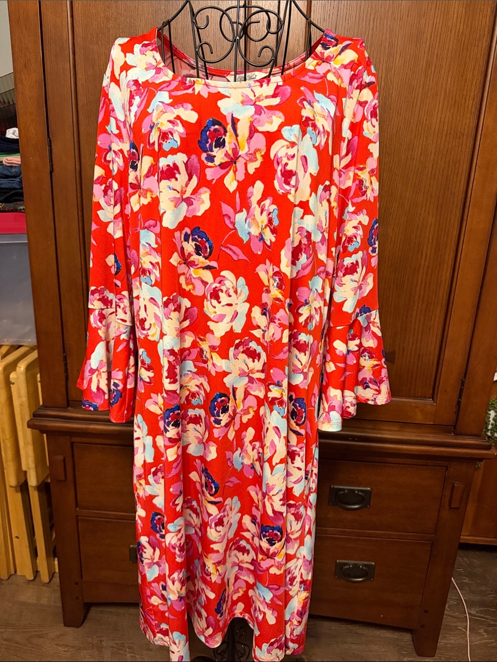The Pioneer Woman Red Floral Bell-Sleeve Maxi Dress